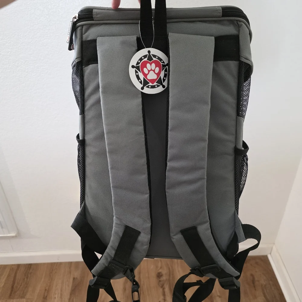 Gray Pet Carrier Backpack With Water Bowl by Pawsse